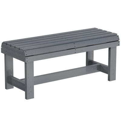 Outsunny Wooden Outdoor Bench, 2 Seater Garden Bench, Backless Patio Bench with Slatted Curved Seat, Grey Embossed Finish 