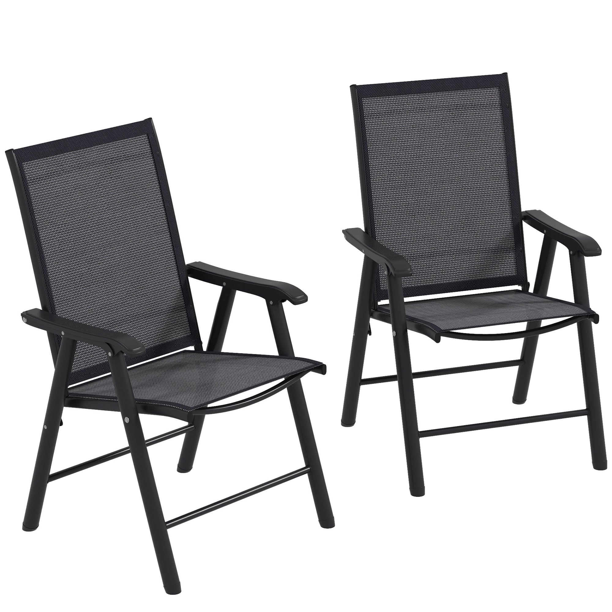 Outsunny Set of 2 Foldable Metal Garden Chairs Outdoor Patio Park Dining Seat Yard Furniture Dark Grey