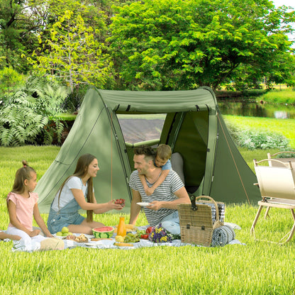 Outsunny 3 Man Camping Tent with Living Area and 2 Bedrooms, 3000mm Waterproof Family Tent with Sewn-in Groundsheet, Portable with Bag for Hiking, Festival, Backpacking, Green 