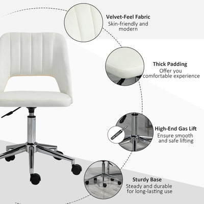 Vinsetto Armless Velvet-Feel Office Chair - Cream White 