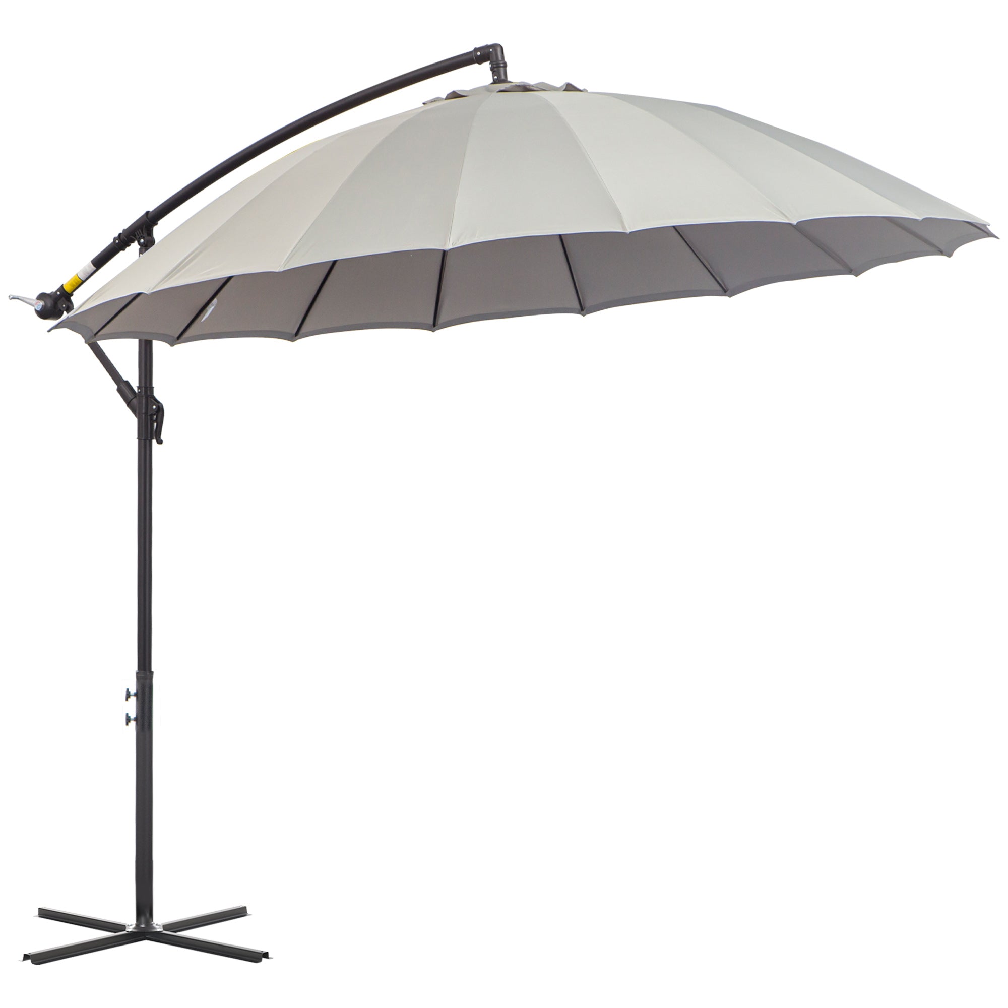 Outsunny 3(m) Cantilever Umbrella 18 Ribs & Vents Adjustable Angle for Patio Light Grey 
