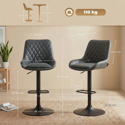 HOMCOM Set of Two Faux Leather Retro Bar Stools - Black 