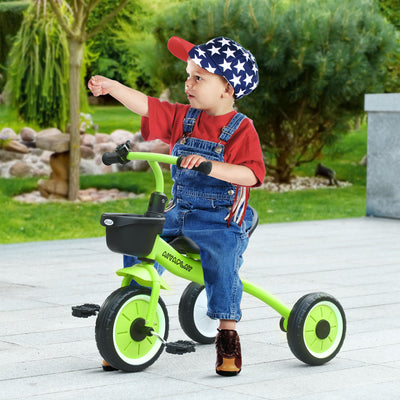 AIYAPLAY Kids Trike, Tricycle, with Adjustable Seat, Basket, Bell, for Ages 2-5 Years - Green 