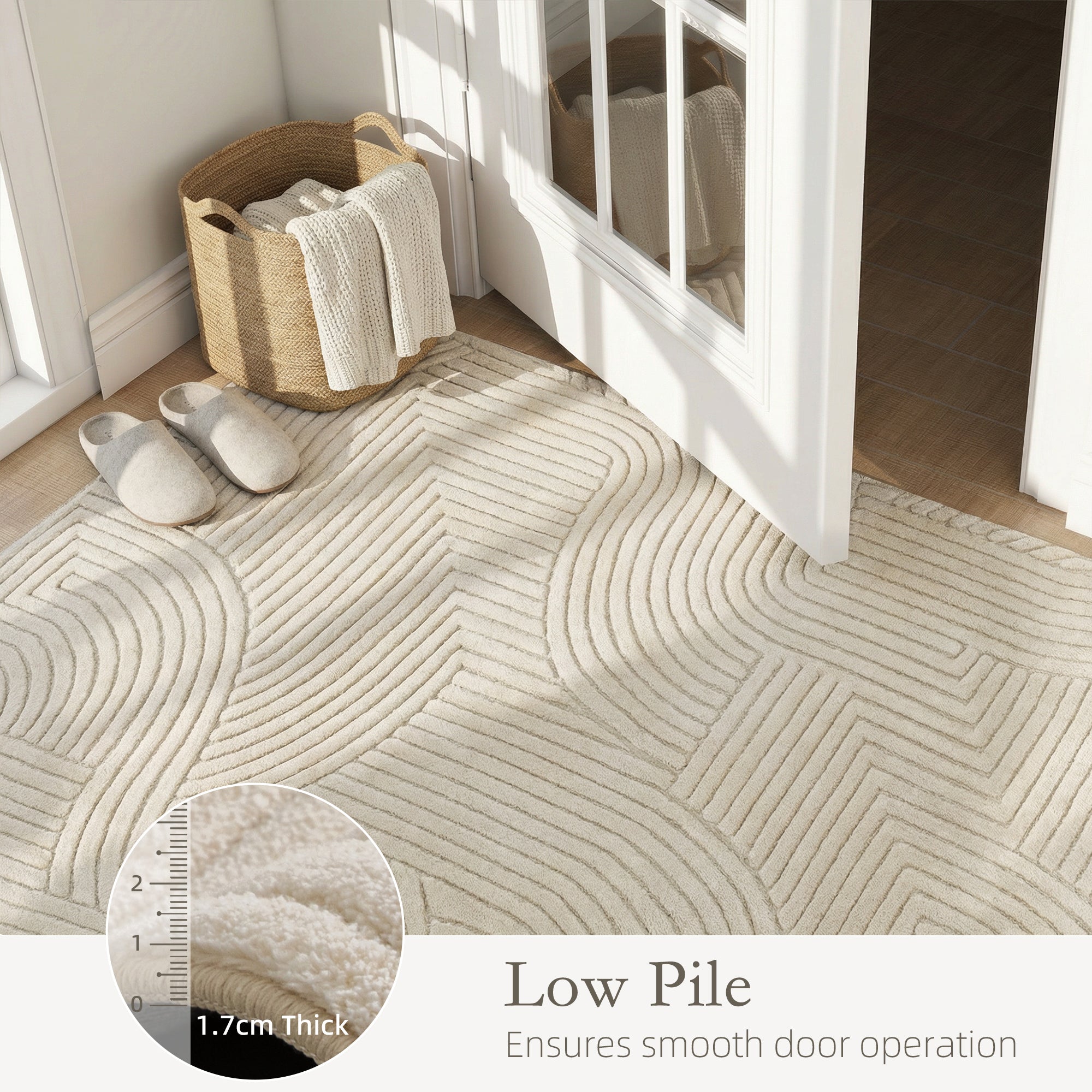 HOMCOM Modern Geometric Rug, Thick Plush, Non-Slip, 200 x 140 cm – Cream, Living Room/Bedroom/Office 
