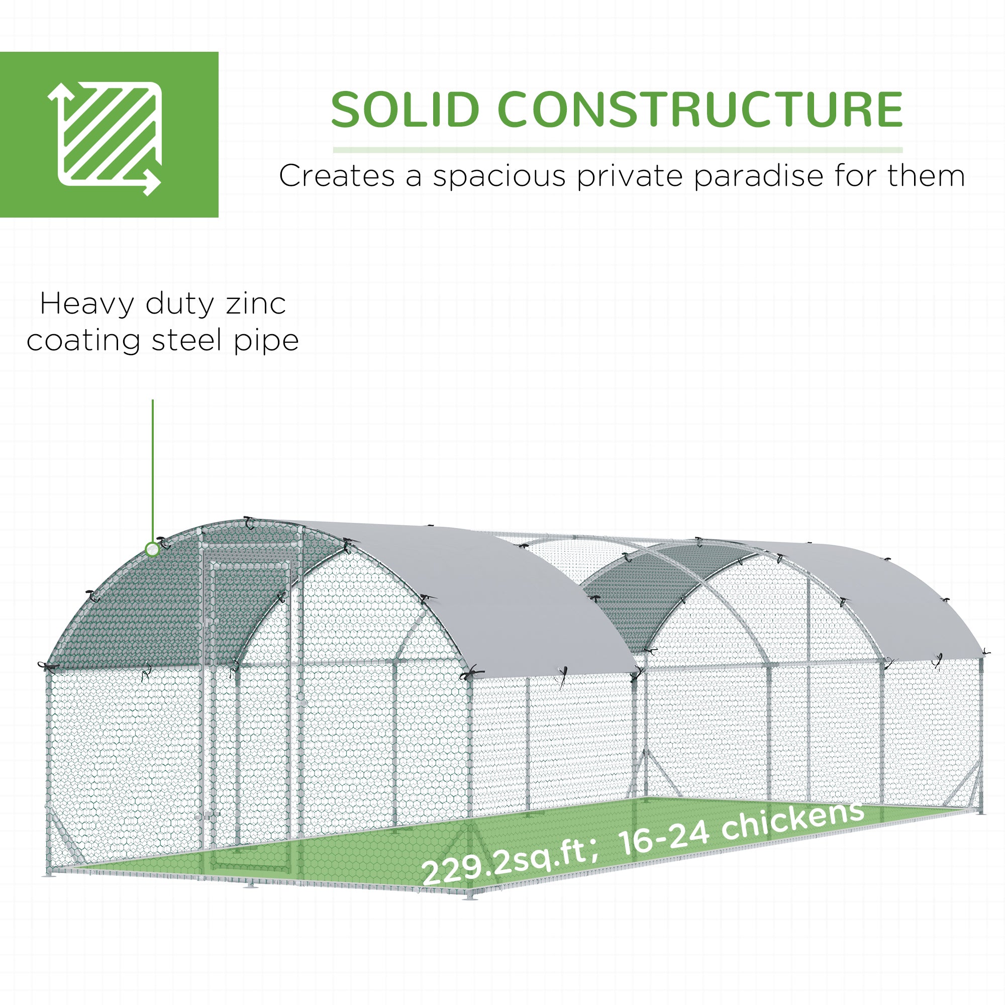 PawHut Walk In Chicken Run Galvanised Chicken Coop Hen Poultry House Cage Pet Playpen Garden with Water-Resist Covers 