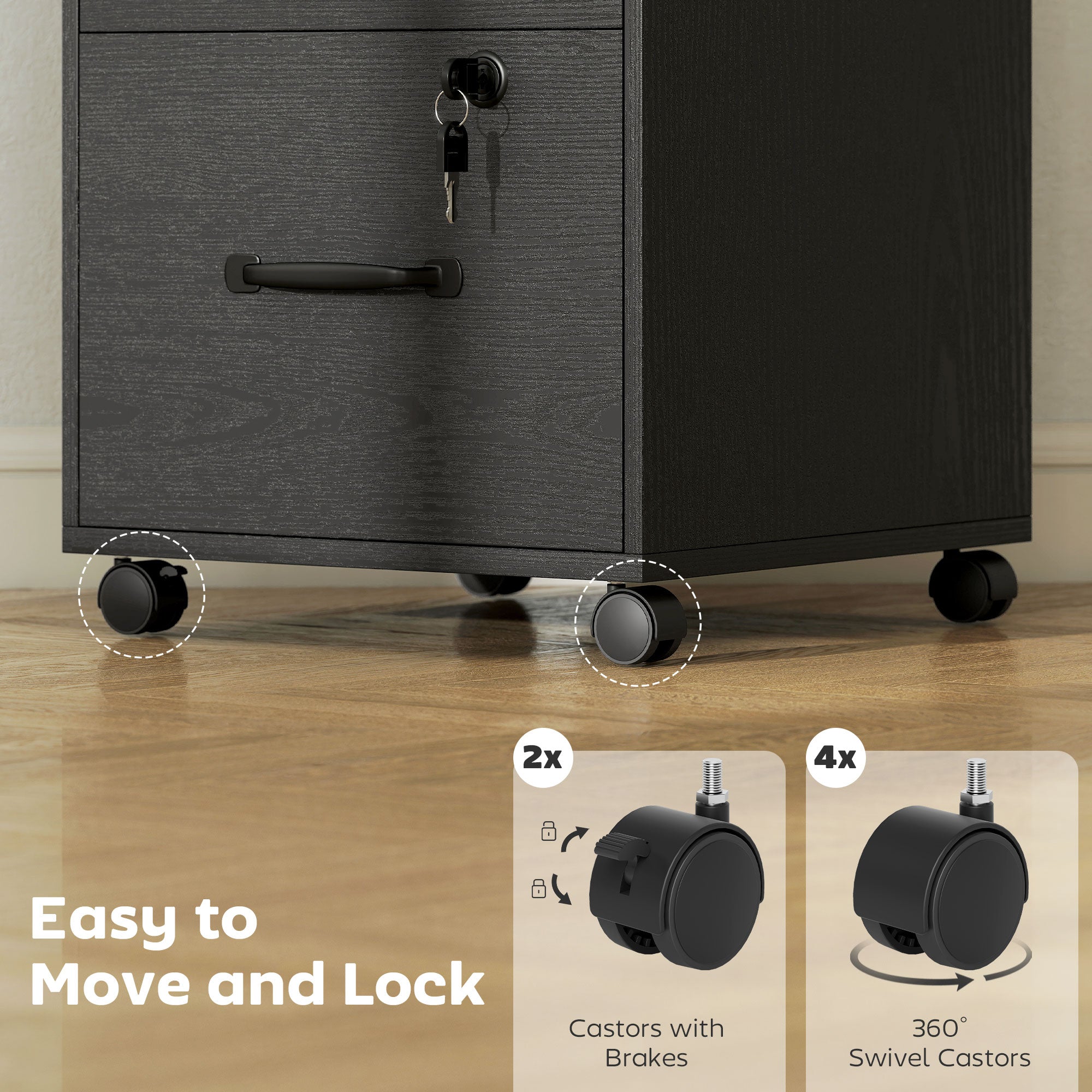 HOMCOM Three Drawer Wood-Effect Filing Cabinet - Black 