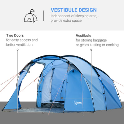 Outsunny 2 Room Tent with Vestibule, Weather-Resistant Camping Tent with Air Vents for Fishing Hiking, Sky Blue 