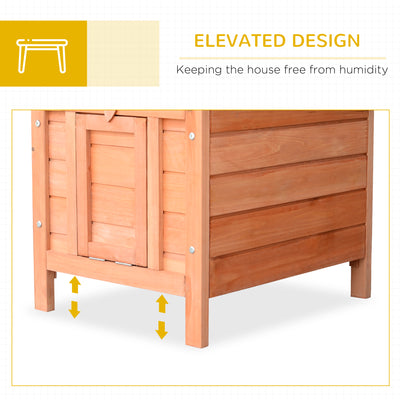 PawHut Wooden Rabbit Hutch Outdoor, Guinea Pig Hutch, Rabbit Hideaway, Cat House, Bunny Cage Small Animal House 51 x 42 x 43 cm, Natural 
