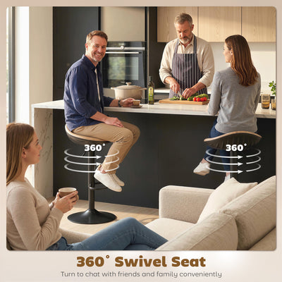 HOMCOM Set of 2 Barstools PU Leather Kitchen Stools with Saddle Seat Height Adjustable Swivel Kitchen Chairs with Footrest Oak 