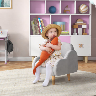 ZONEKIZ Kids Armchair Toddler Sofa Children Chair with Arm Rest, Wooden Frame, Velvet, PP Legs, Cloud Shape, for Ages 1.5-3 Years - Grey 