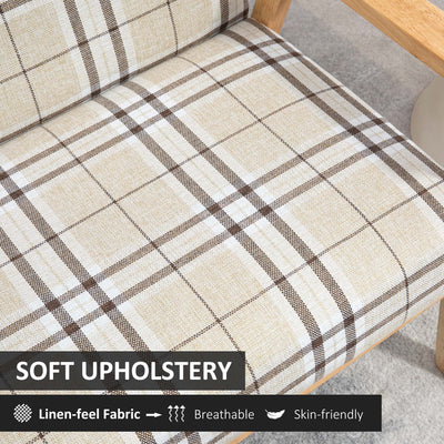 HOMCOM Compact Loveseat Couch Double Seat Sofa with Lattice Pattern and Rubber Wood Frame Beige and Coffee 