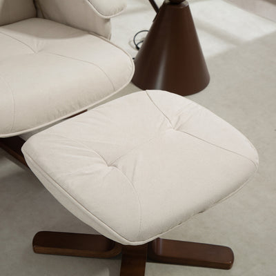 HOMCOM Linen Swivel Recliner Chair with Footstool, Upholstered Reclining Armchair with Wooden Base for Living Room, Beige 