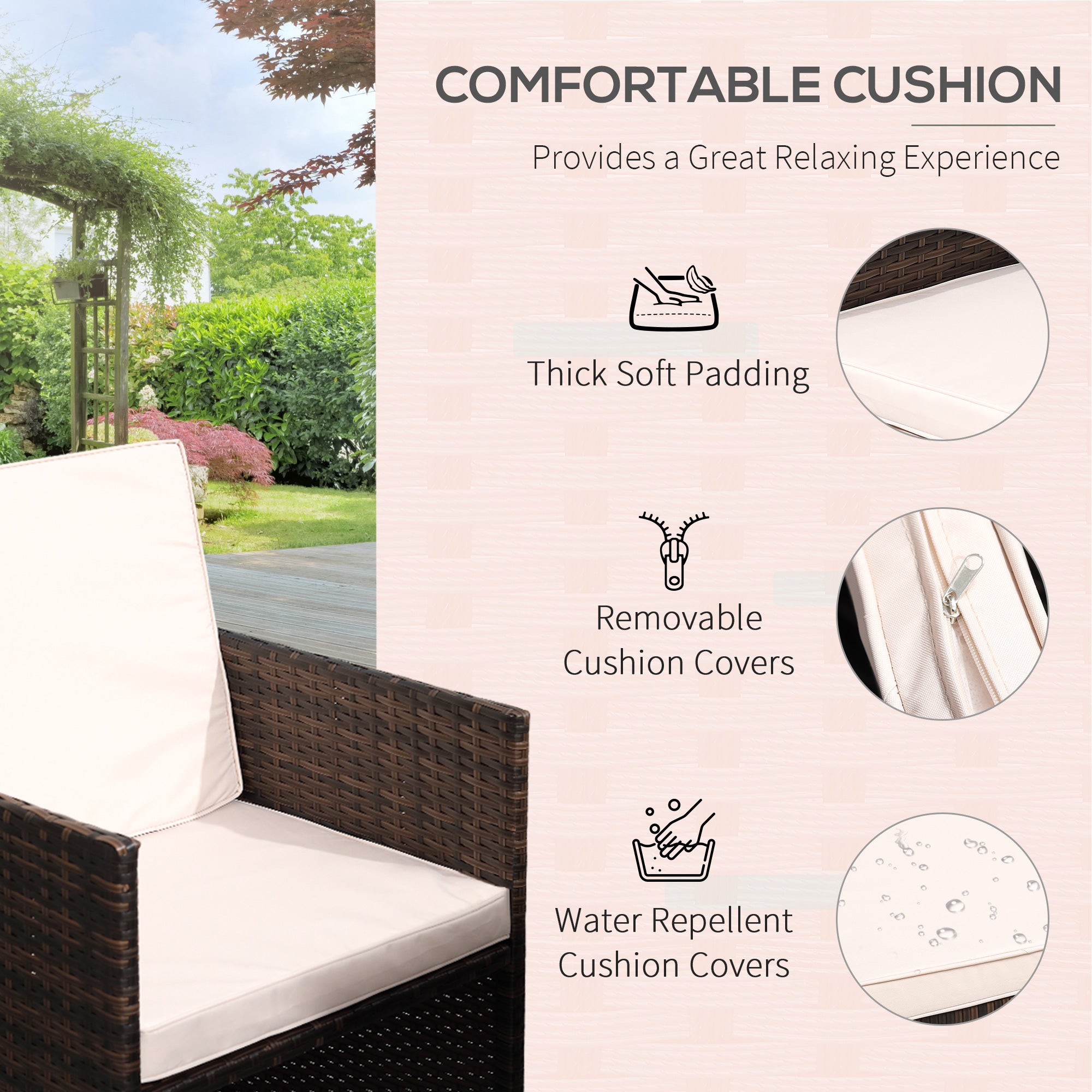 Outsunny 10 Seater Rattan Cube Garden Furniture Set with Parasol Hole, Rattan Dining Set with Cushions, Outdoor Dining Table and Chairs with Rectangular Glass Top Table for Patio, Mixed Brown 