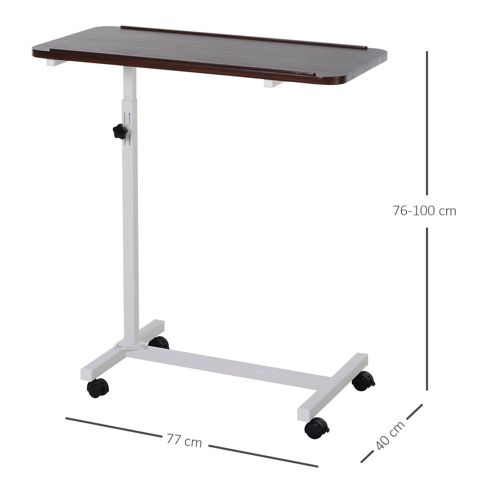 HOMCOM Height Adjustable Over Bed Table with Wheels, C Shaped Laptop Desk, Portable Hospital Bed Table for Living Room, Bedroom, Brown 