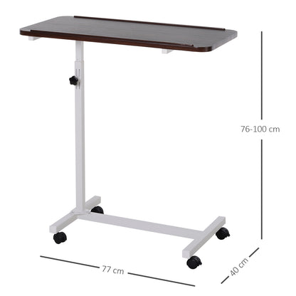 HOMCOM Height Adjustable Over Bed Table with Wheels, C Shaped Laptop Desk, Portable Hospital Bed Table for Living Room, Bedroom, Brown 
