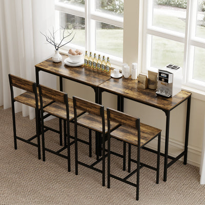 HOMCOM 3-Piece Bar Table Set with 2 Stools, Industrial Breakfast Bar Set with Footrest, Backrest for Dining Room, Small Space 