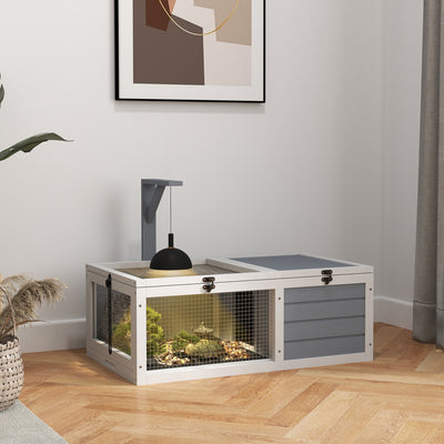 PawHut Wooden Tortoise Enclosure, Tortoise House w/ Lamp Holder, for Outdoor & Indoor - Light Grey 