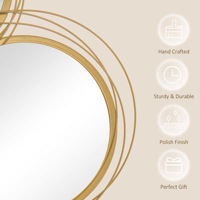 HOMCOM Metal Wall Art Modern Decorative Mirror Decor Hanging Home Wall Sculptures for Living Room Bedroom Dining Room, Gold 