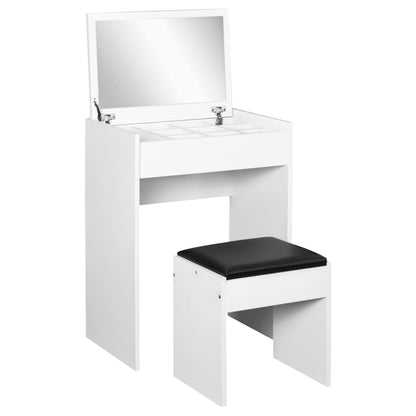 HOMCOM Dressing Table with Mirror and Stool, Vanity Makeup Table with Flip Up Mirror, Vanity Desk with Storage Unit and Padded Seat, White 