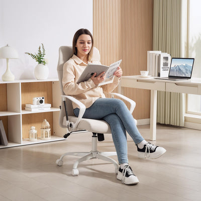 HOMCOM Fabric High Back Office Chair - Cream White 