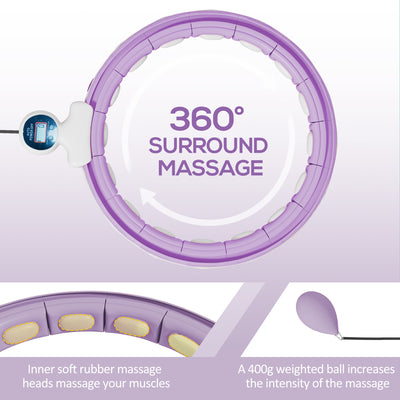 SPORTNOW Smart Weighted Hula Hoop, Massage Hula Ring w/ 16 Detachable Knots, 360° Auto-Rotating Ball, Digital Counter, Purple 