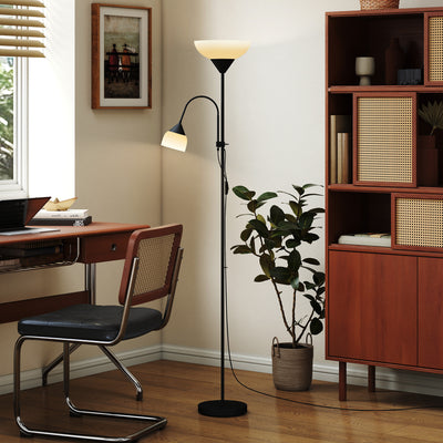 HOMCOM LED Floor Lamp for Living Room, 180cm Tall Standing Lamp, Mother and Child Uplighter with Adjustable Gooseneck, 3000K/4500K/6500K Colour Temperatures, Black 