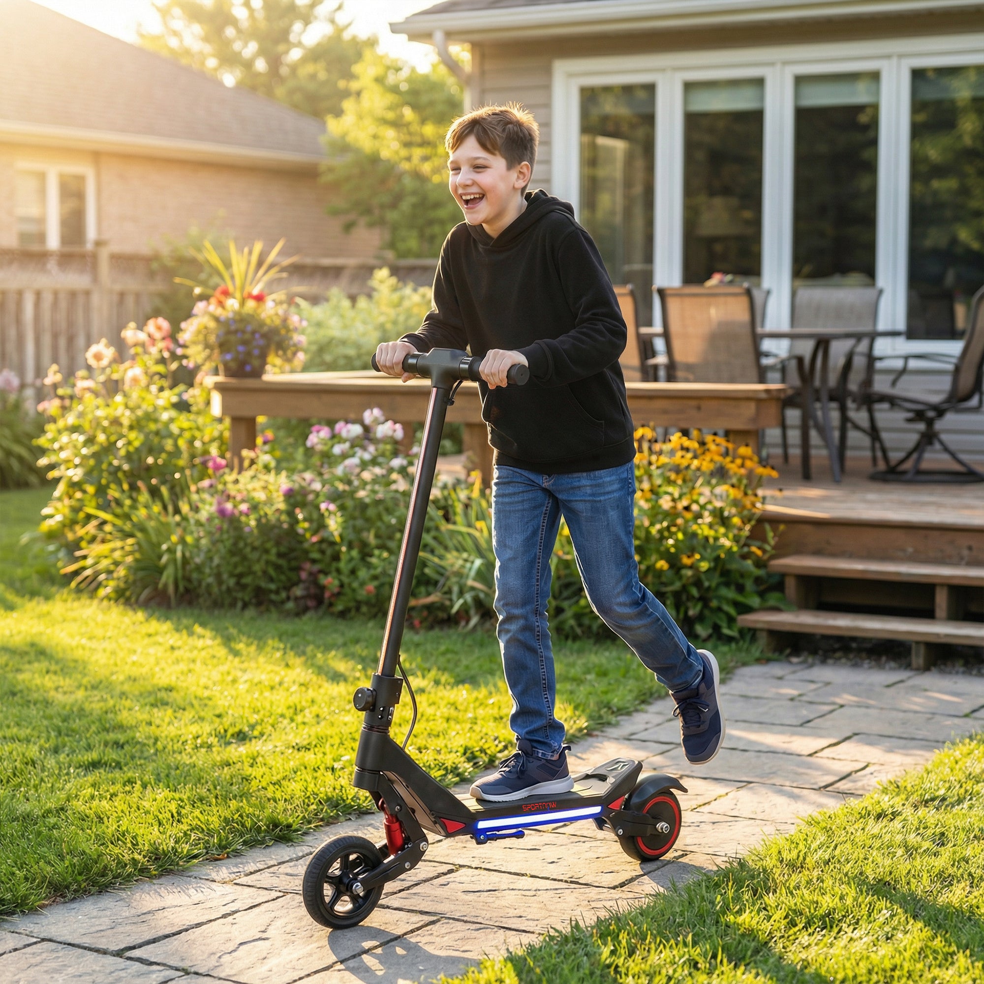 SPORTNOW Electric Scooter for Kids, Foldable E Scooter for Age Age 6+ with LED Display, RGB lights, Up to 16km/h, Black 