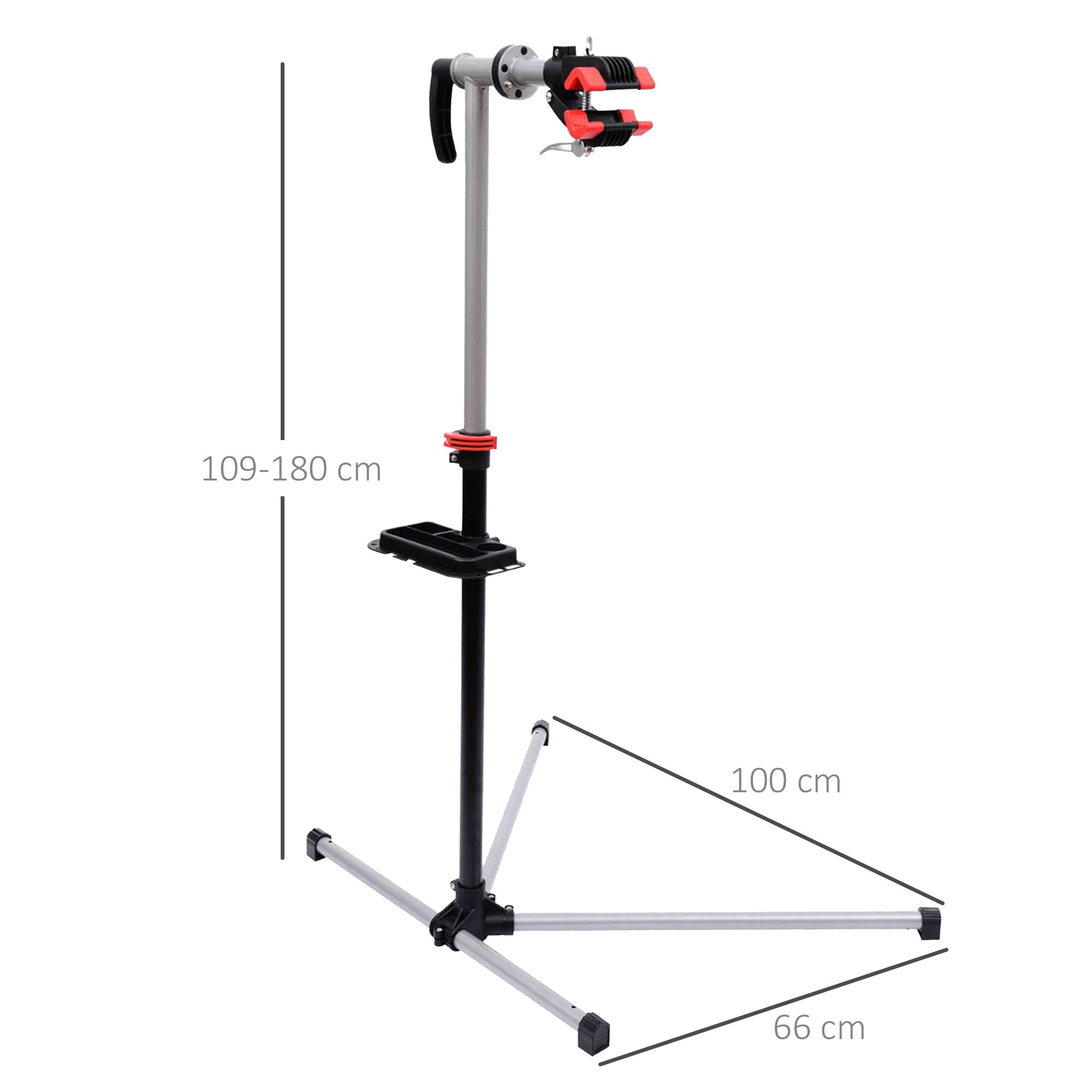 HOMCOM Bike Repair Stand Workstation, Bicycle Maintenance Workstand, Height Adjustable, with Tool Tray & 360° Rotating Adjustable Clamp for Home Mechanic Workshop 