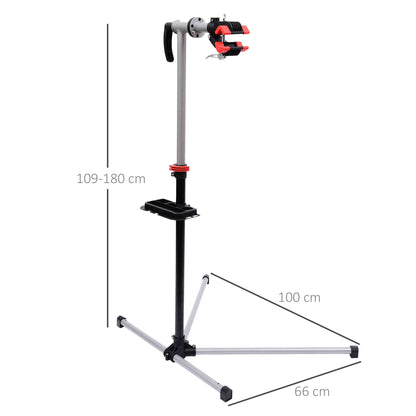 HOMCOM Bike Repair Stand Workstation, Bicycle Maintenance Workstand, Height Adjustable, with Tool Tray & 360° Rotating Adjustable Clamp for Home Mechanic Workshop 