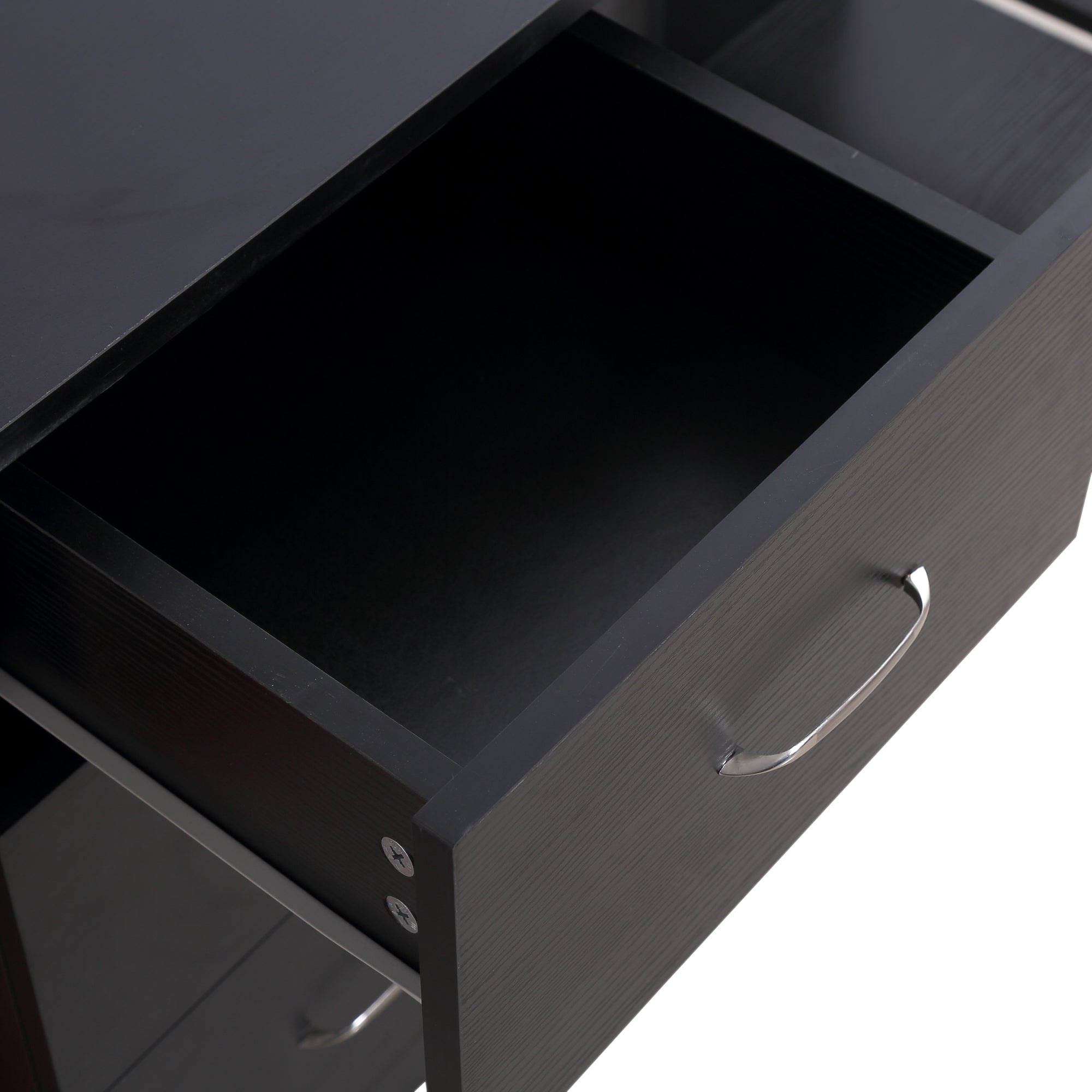 HOMCOM Computer Desk, Writing Table, PC Workstation with 3 Storage Shelves and Drawers, Silver Handle, for Home Office, Black 