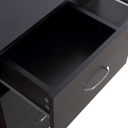 HOMCOM Computer Desk, Writing Table, PC Workstation with 3 Storage Shelves and Drawers, Silver Handle, for Home Office, Black 