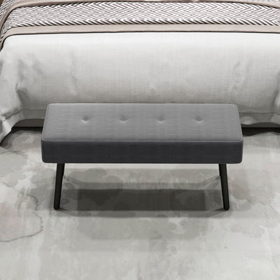 HOMCOM End of Bed Bench, Corduroy Bedroom Bench with Thick Padding and Steel Legs, Tufted Window Seat for Entryway, Living Room, Grey 