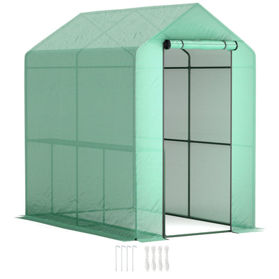Outsunny 120 x 186cm Walk-In Greenhouse, with Shelves - Green 