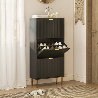 HOMCOM Narrow Shoe Cabinet with 3 Flip Drawers - Black 