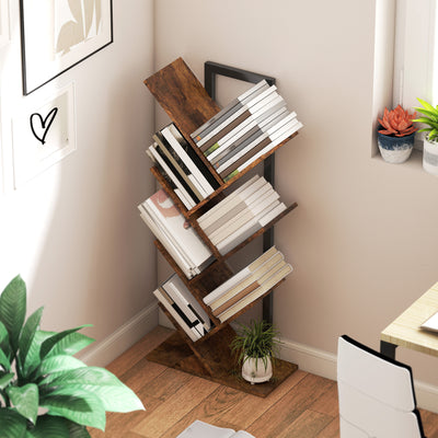 HOMCOM Six-Section Tree Bookcase - Wood-Effect 