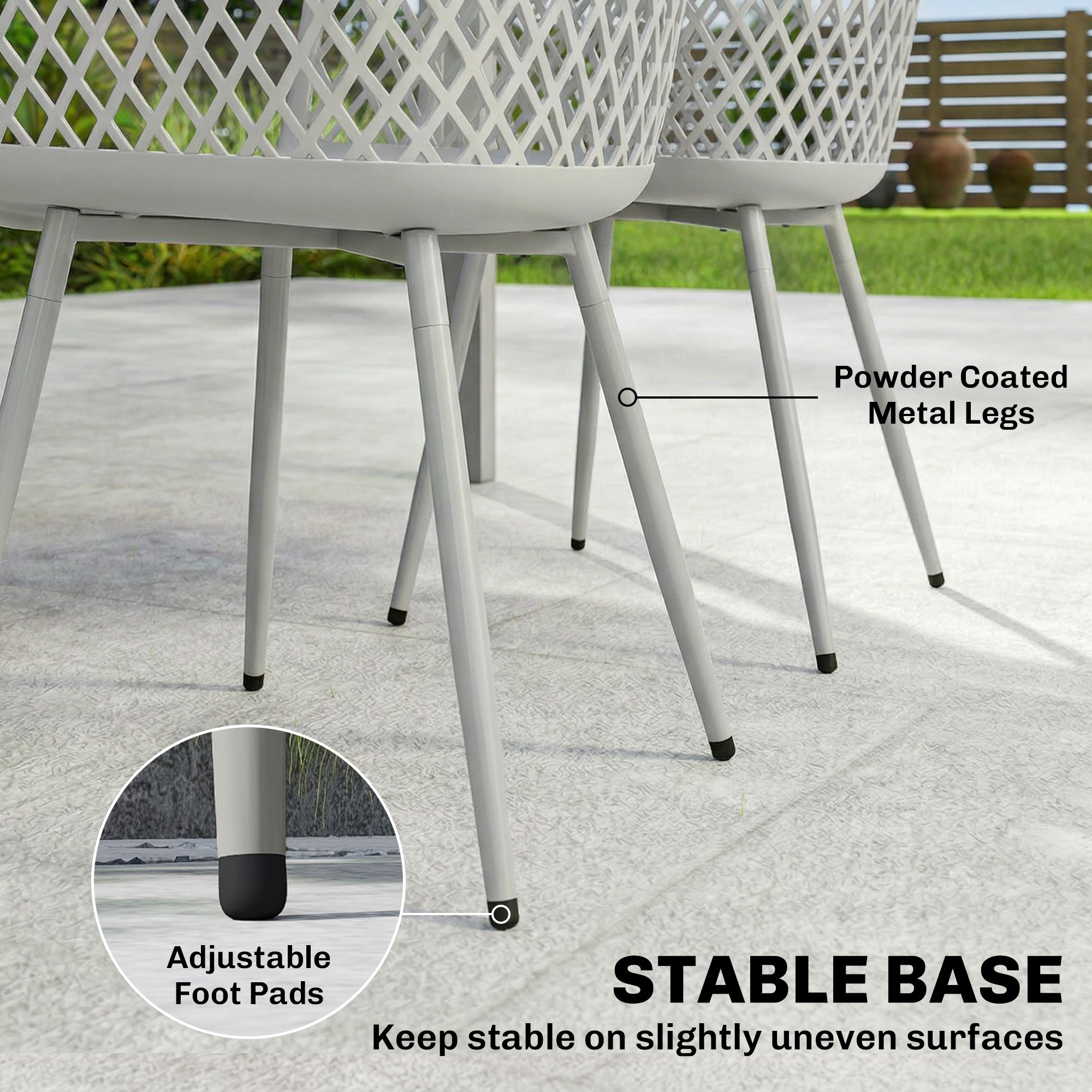 Outsunny Garden Chairs Set of 4, Garden Dining Chairs with Cut Out Diamond Back and Armrests for Patio, Balcony, Terrace, Grey 