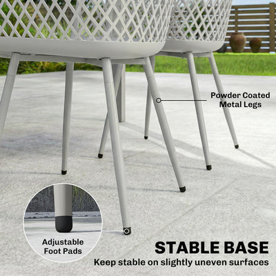 Outsunny Garden Chairs Set of 4, Garden Dining Chairs with Cut Out Diamond Back and Armrests for Patio, Balcony, Terrace, Grey 