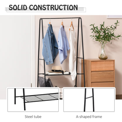 HOMCOM Metal Clothes Rack Coat Garment Hanger Hallway Organiser Hanging Rail Stand 2-tier Shoe Shelving A Shaped 77L x 45W x 153H cm Black 