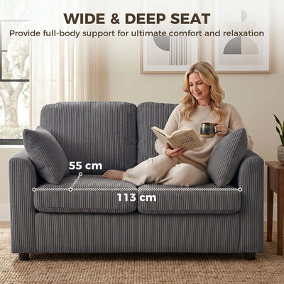 HOMCOM 2 Seater Sofa, Corduroy Small Couch with Spring Cushion, Wide and Deep Seat, Dark Grey
