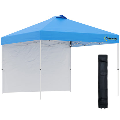 Outsunny 3x3(M) Pop Up Gazebo with 1 Side and Roller Bag, Height Adjustable Party Tent Event Shelter for Garden, Patio, Blue 