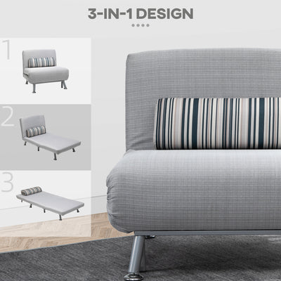 HOMCOM Single Sofa Bed, 1 Person Sleeper Foldable Lounge with Pillow, Grey 