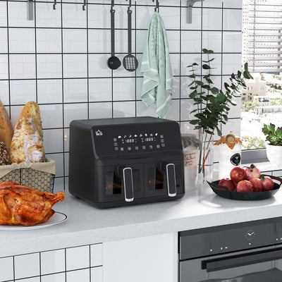 HOMCOM 8L Dual Basket Air Fryer, 8-in-1 Air Fryer Oven with Digital Display, Visible, Timer, Preheat for Oil Free Low Fat Cooking, 2500W, Sync Finish, Sliver 