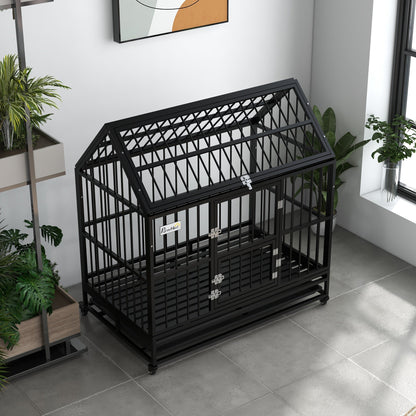 PawHut 48" Heavy Duty Dog Crate on Wheels, with Removable Tray, Openable Top, for L, XL Dogs - Black 