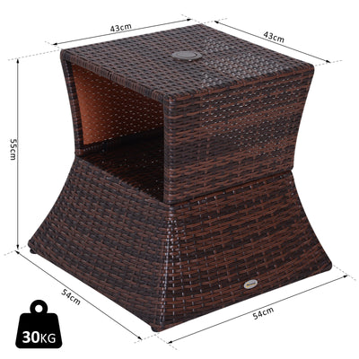 Outsunny Rattan Outdoor Coffee Table, Wicker Garden Patio Bistro Side Table with Umbrella Hole and Storage Space for Balcony, Porch, Brown 