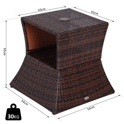 Outsunny Rattan Outdoor Coffee Table, Wicker Garden Patio Bistro Side Table with Umbrella Hole and Storage Space for Balcony, Porch, Brown 