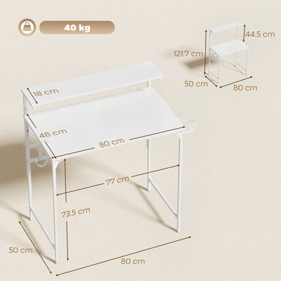 HOMCOM Computer Desk, 80cm Home Office Study Table with Hutch Shelf, Cup Holder, Headphone Hook, White 