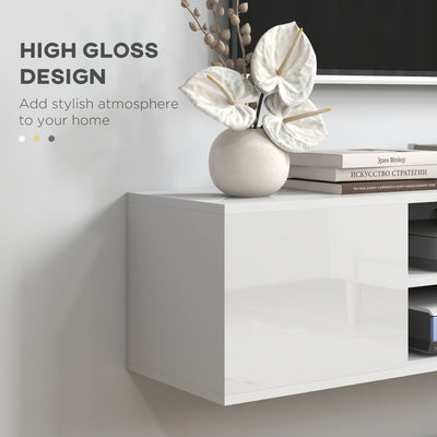 HOMCOM Floating TV Stand Cabinet for TVs up to 60", Wall Mounted TV Unit with Open Shelf, Storage Cupboards and Cable Management for Living Room, White 