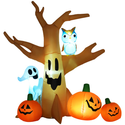HOMCOM 240cm Large Halloween Scary Lighting Inflatable Tree Ghost 3 Pumpkins Owl 4 LED Indoor Outdoor Holiday Decoration 