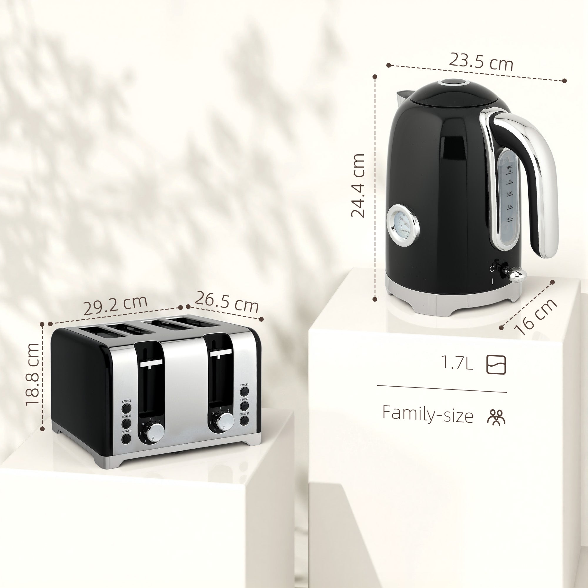 HOMCOM Retro 3000W Kettle and Toaster Set - Black 