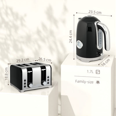HOMCOM Retro 3000W Kettle and Toaster Set - Black 